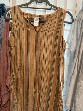 Garnet Hill Striped Sleeveless Tunic Dress - Brown Multi